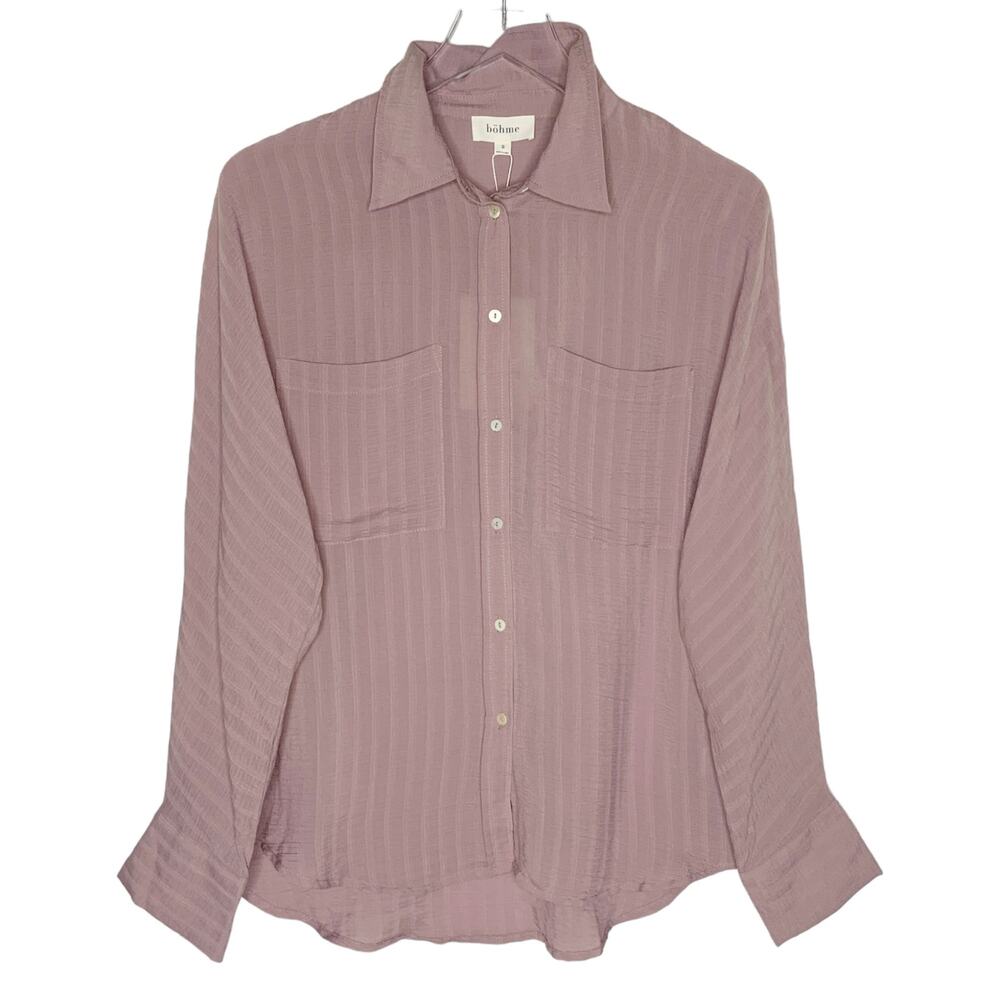 Bohme S NEW Womens Subtle Stripe Lavendar Long Sleeve Shirt Breathable
